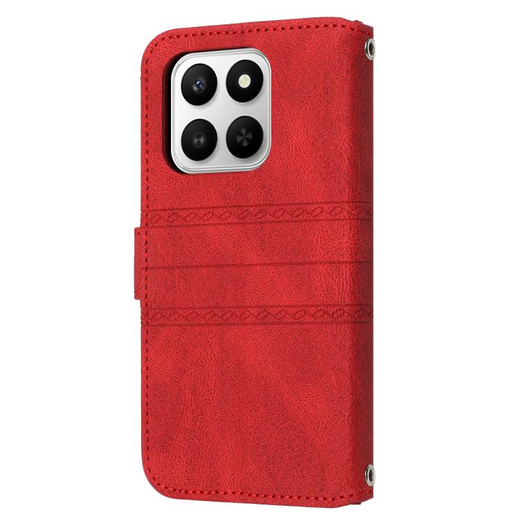 For Honor 400 Smart 5G Embossed Stripes Skin Feel Leather Phone Case