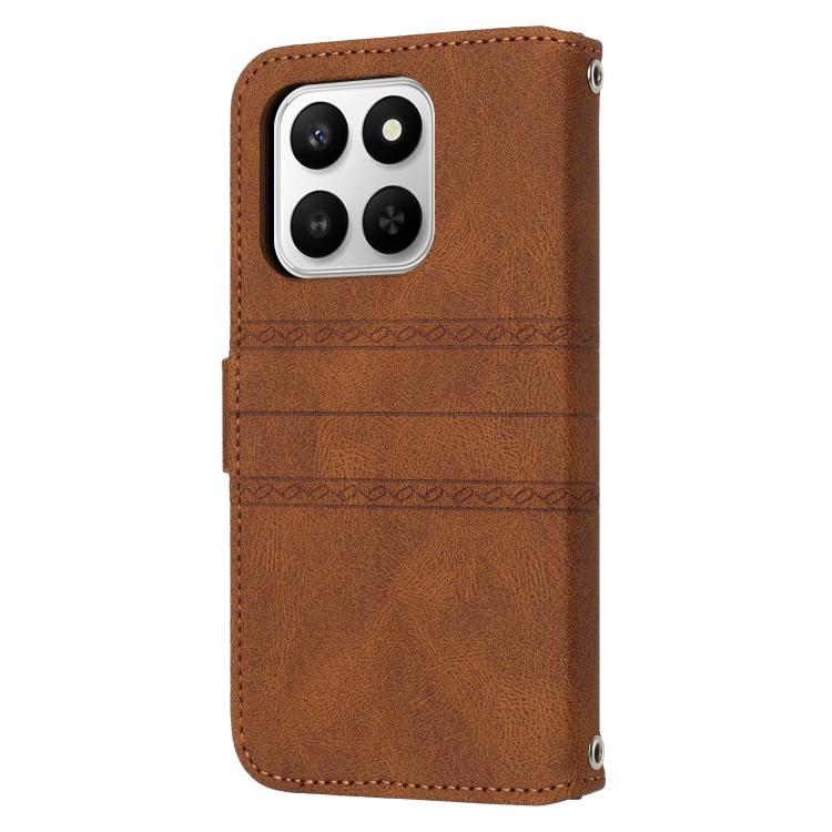For Honor 400 Smart 5G Embossed Stripes Skin Feel Leather Phone Case