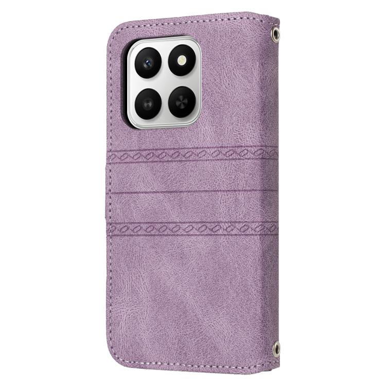 For Honor 400 Smart 5G Embossed Stripes Skin Feel Leather Phone Case