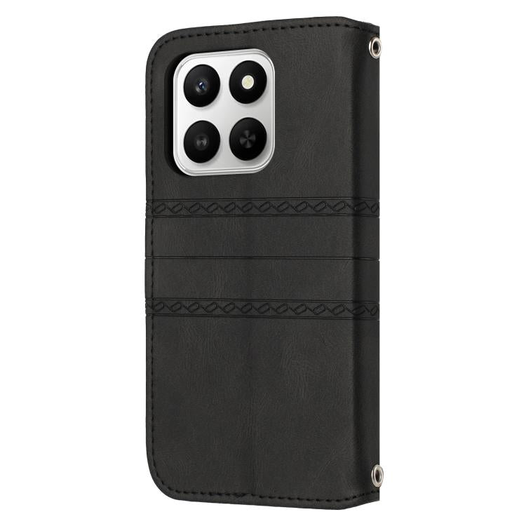 For Honor 400 Smart 5G Embossed Stripes Skin Feel Leather Phone Case