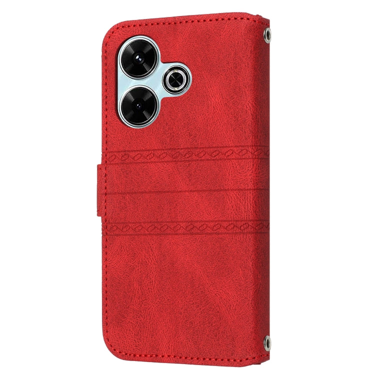 For Redmi 13 4G Embossed Stripes Skin Feel Leather Phone Case