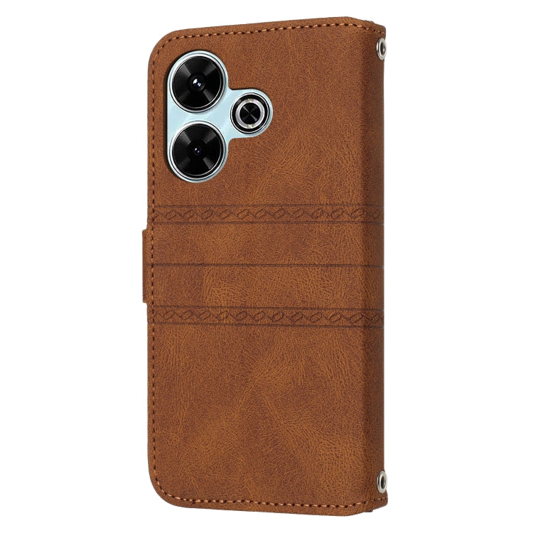 For Redmi 13 4G Embossed Stripes Skin Feel Leather Phone Case