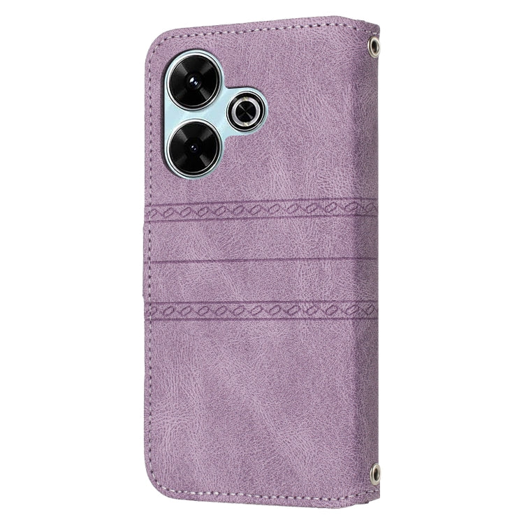 For Redmi 13 4G Embossed Stripes Skin Feel Leather Phone Case