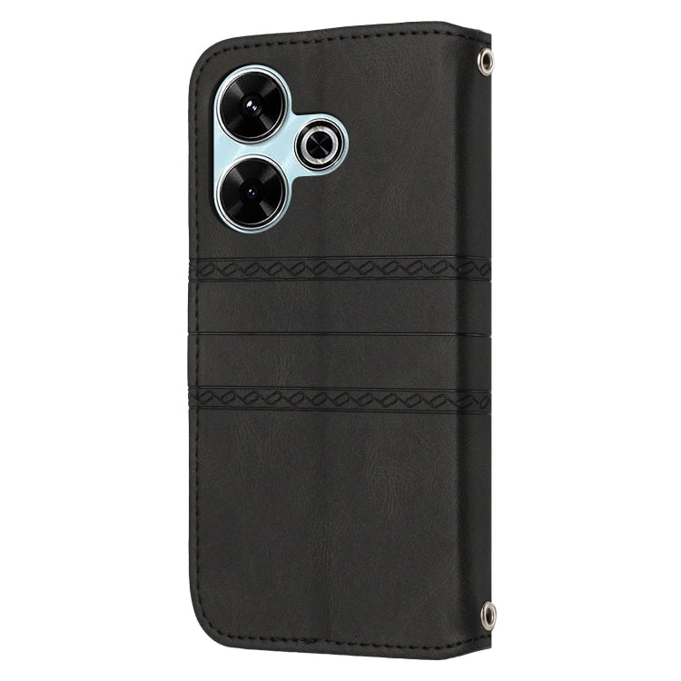 For Redmi 13 4G Embossed Stripes Skin Feel Leather Phone Case