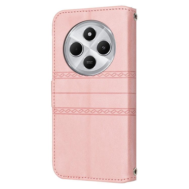 For Redmi 14C 4G Embossed Stripes Skin Feel Leather Phone Case
