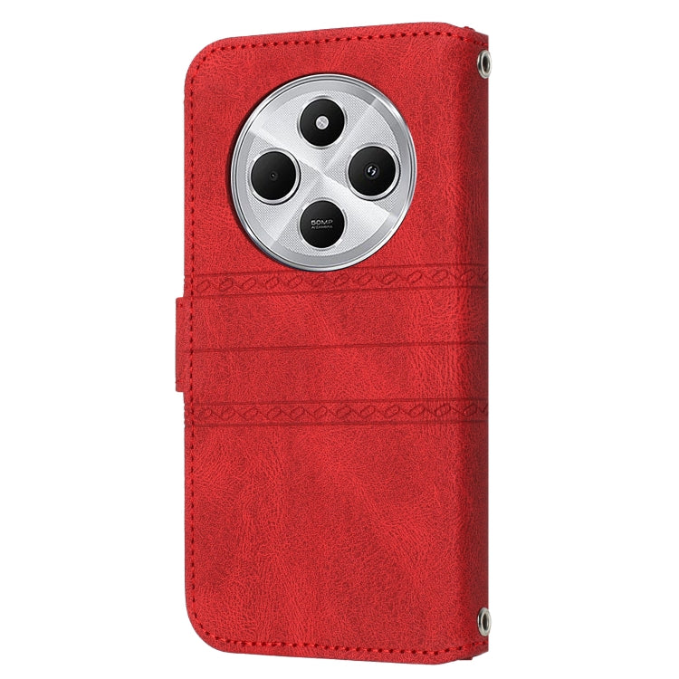 For Redmi 14C 4G Embossed Stripes Skin Feel Leather Phone Case