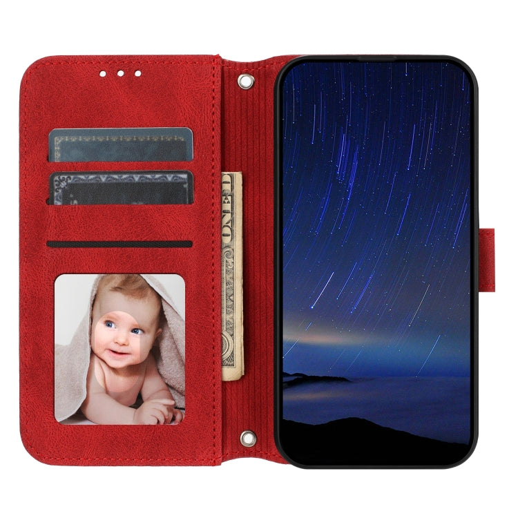 For Redmi 14C 4G Embossed Stripes Skin Feel Leather Phone Case