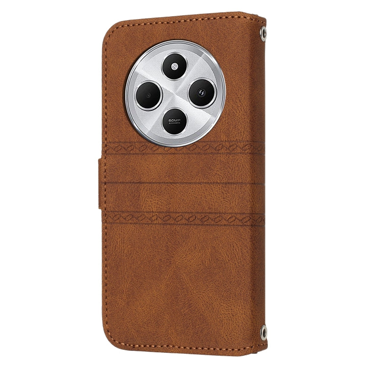 For Redmi 14C 4G Embossed Stripes Skin Feel Leather Phone Case