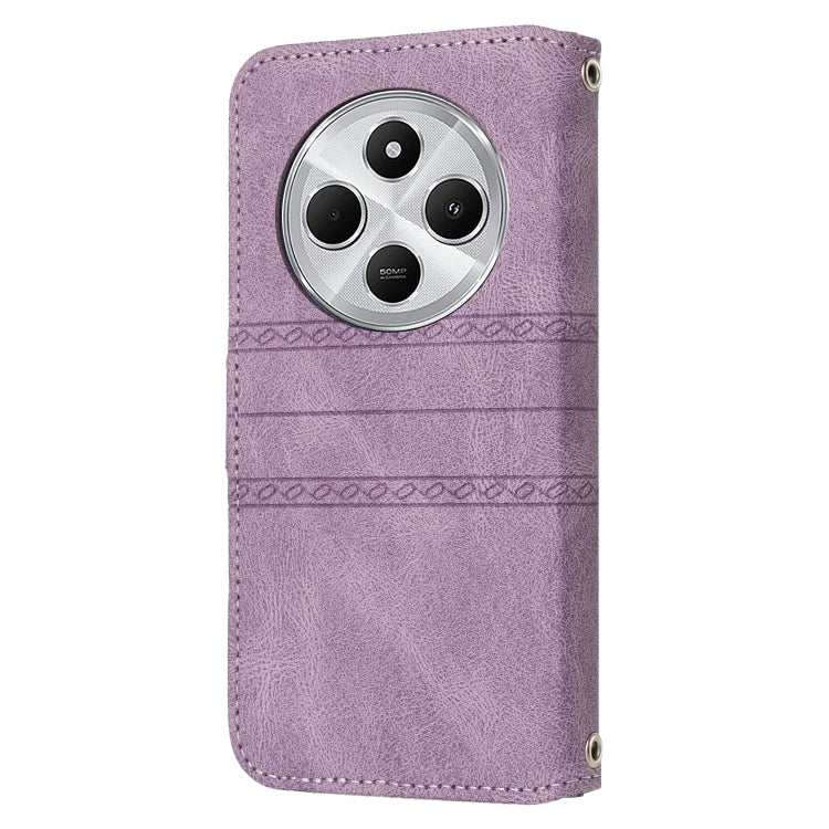 For Redmi 14C 4G Embossed Stripes Skin Feel Leather Phone Case