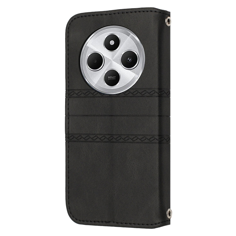 For Redmi 14C 4G Embossed Stripes Skin Feel Leather Phone Case