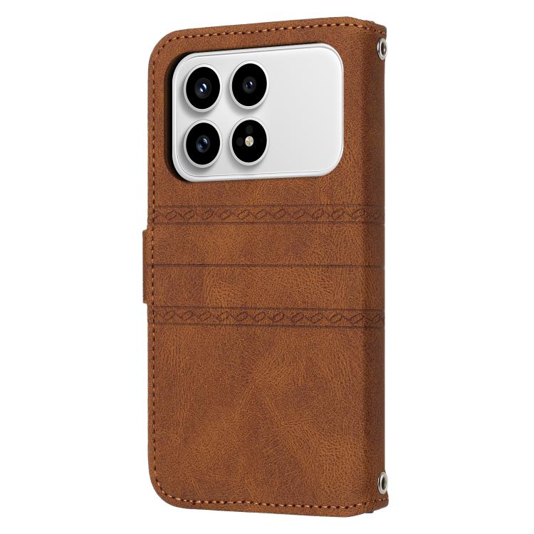 For Redmi K90 / Poco F8 Pro Embossed Stripes Skin Feel Leather Phone Case