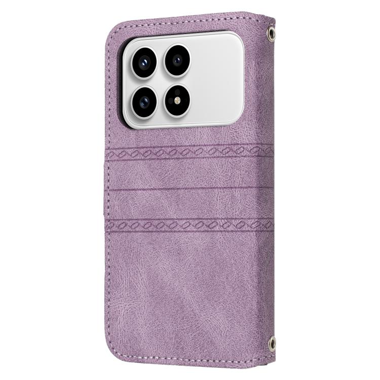 For Redmi K90 / Poco F8 Pro Embossed Stripes Skin Feel Leather Phone Case