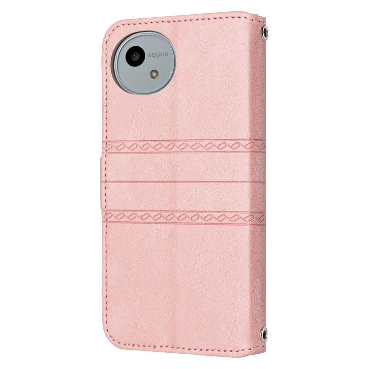 For Sharp Aquos Wish 4 Embossed Stripes Skin Feel Leather Phone Case