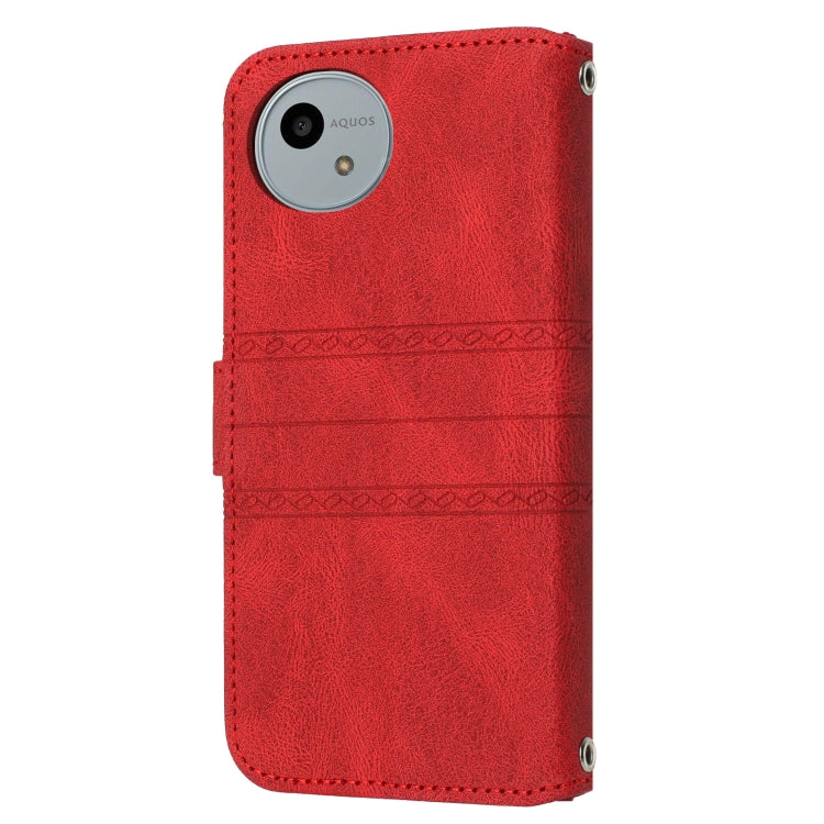 For Sharp Aquos Wish 4 Embossed Stripes Skin Feel Leather Phone Case