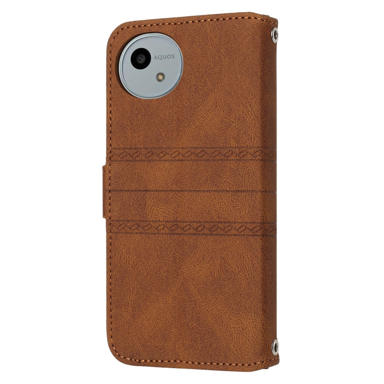 For Sharp Aquos Wish 4 Embossed Stripes Skin Feel Leather Phone Case