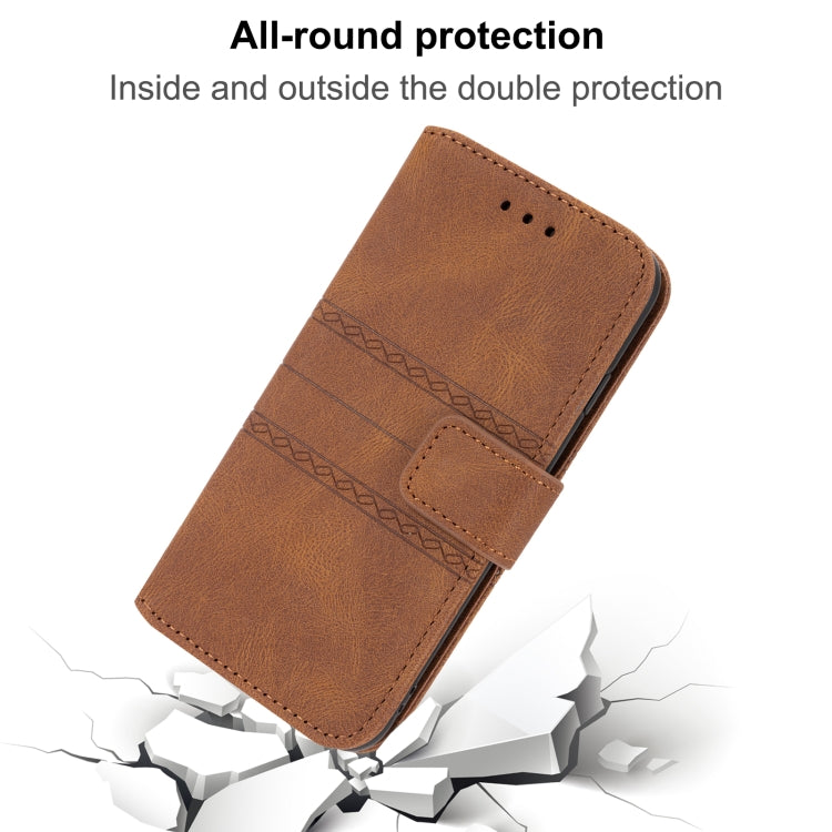 For Sharp Aquos Wish 4 Embossed Stripes Skin Feel Leather Phone Case