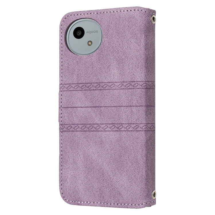 For Sharp Aquos Wish 4 Embossed Stripes Skin Feel Leather Phone Case