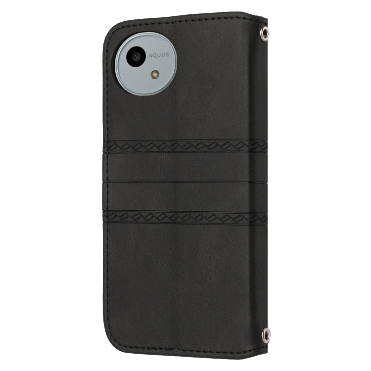 For Sharp Aquos Wish 4 Embossed Stripes Skin Feel Leather Phone Case