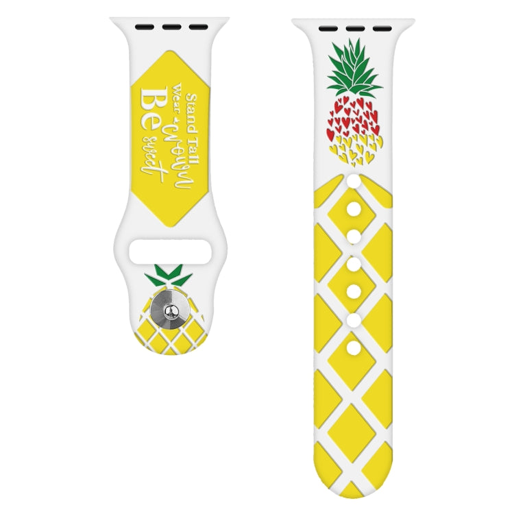 For Apple Watch Series 7 45mm Embossed Color Printed Silicone Watch Band - Pineapple