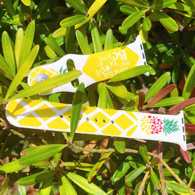 For Apple Watch SE 40mm Embossed Color Printed Silicone Watch Band - Pineapple