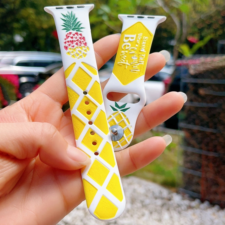 For Apple Watch SE 40mm Embossed Color Printed Silicone Watch Band - Pineapple