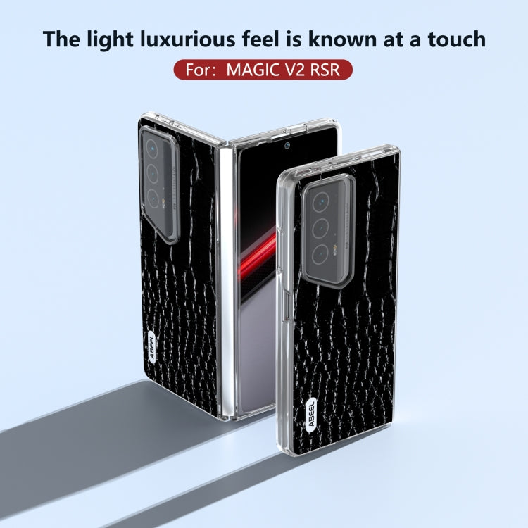 For Honor Magic V2 RSR Porsche Design ABEEL Transparent Frame Genuine Leather Crocodile Pattern Phone Case