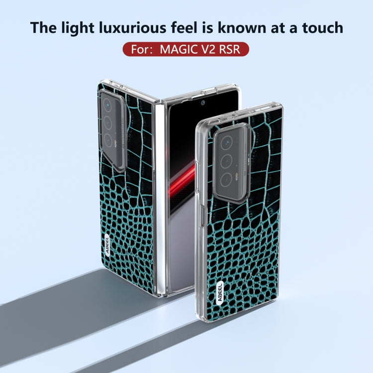 For Honor Magic V2 RSR Porsche Design ABEEL Transparent Frame Genuine Leather Crocodile Pattern Phone Case