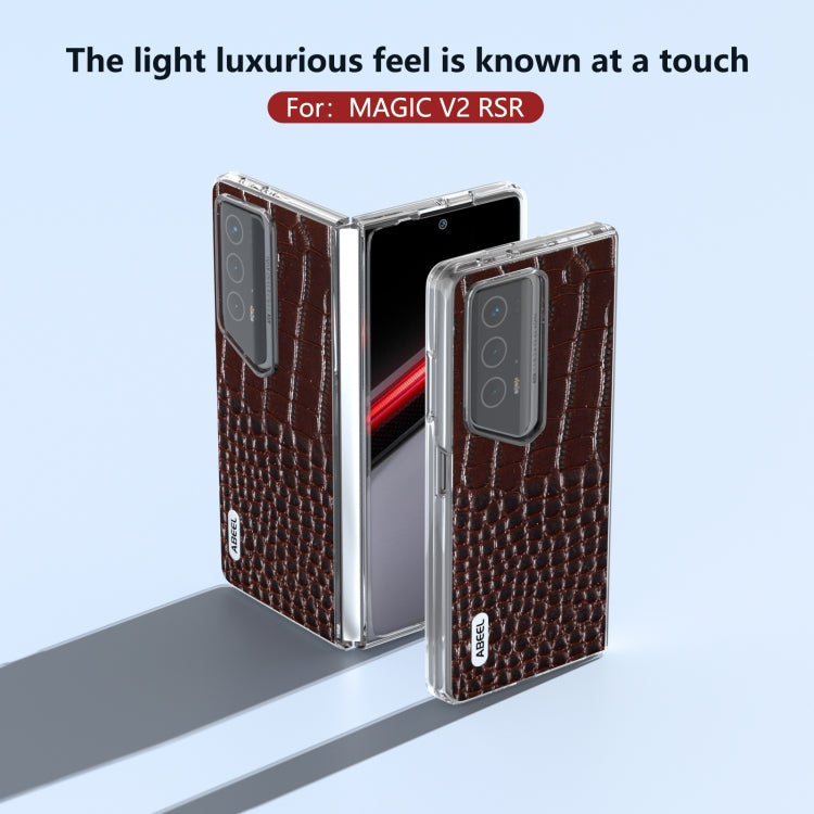 For Honor Magic V2 RSR Porsche Design ABEEL Transparent Frame Genuine Leather Crocodile Pattern Phone Case
