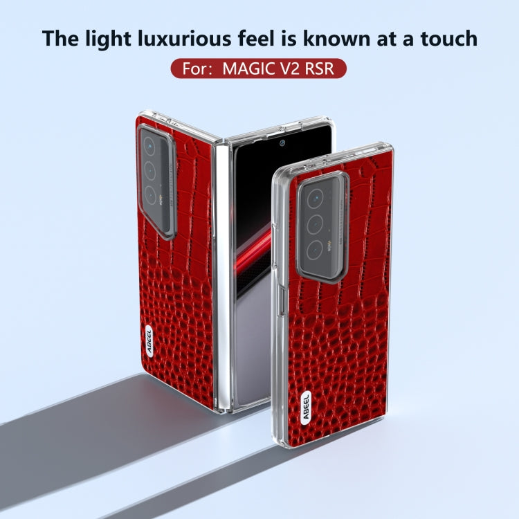 For Honor Magic V2 RSR Porsche Design ABEEL Transparent Frame Genuine Leather Crocodile Pattern Phone Case