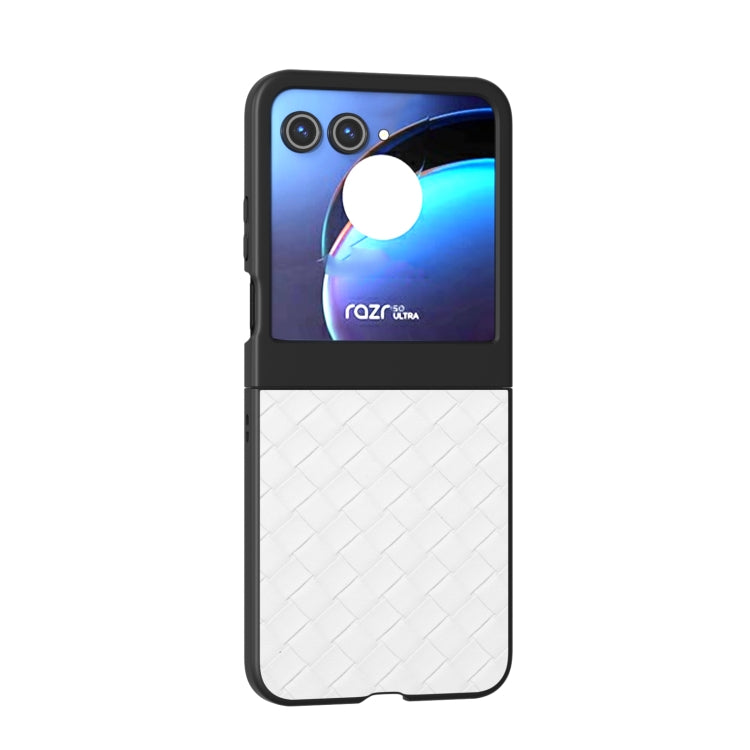 For Motorola Razr 50 Black Frame Woven Texture PU Phone Case