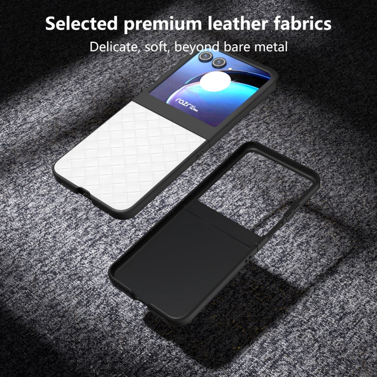 For Motorola Razr 50 Black Frame Woven Texture PU Phone Case