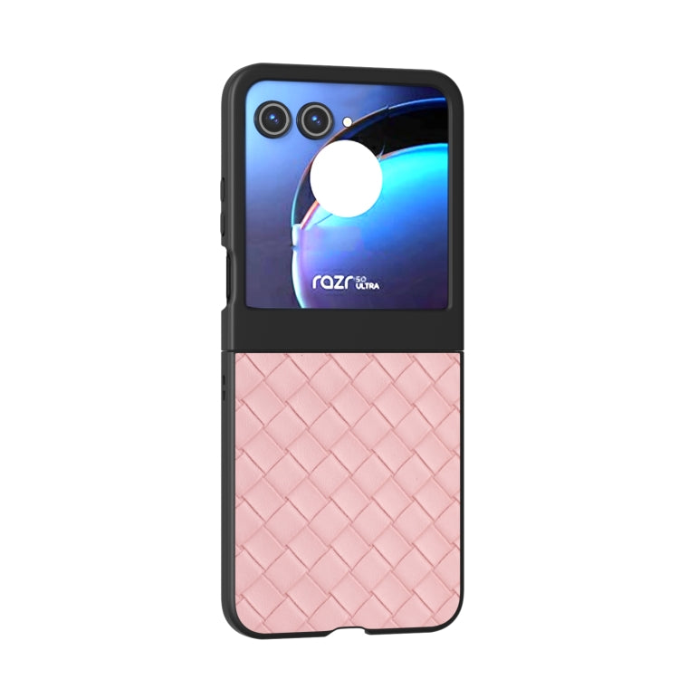 For Motorola Razr 50 Black Frame Woven Texture PU Phone Case