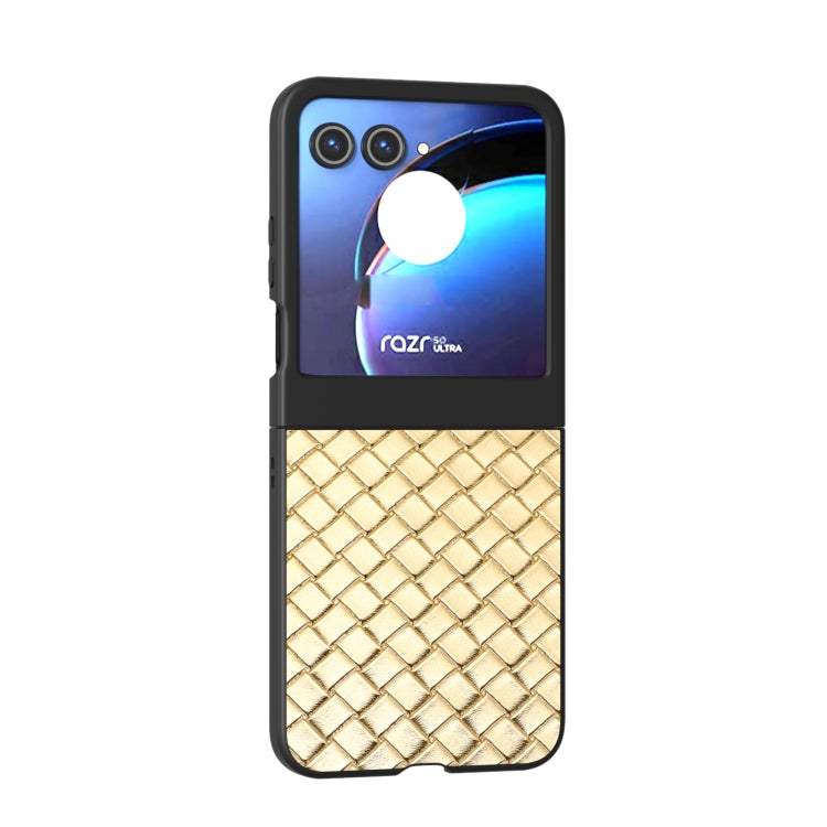 For Motorola Razr 50 Black Frame Woven Texture PU Phone Case