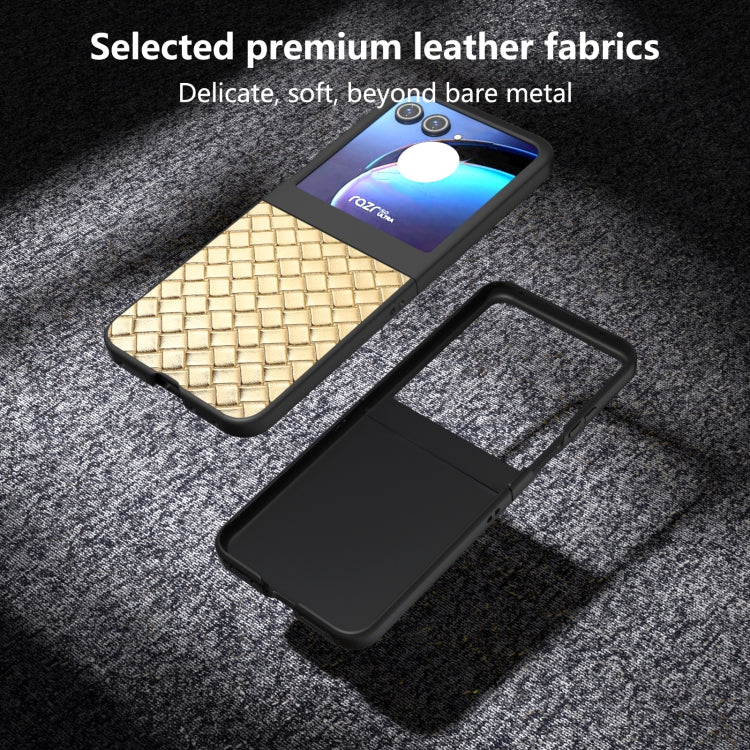 For Motorola Razr 50 Black Frame Woven Texture PU Phone Case