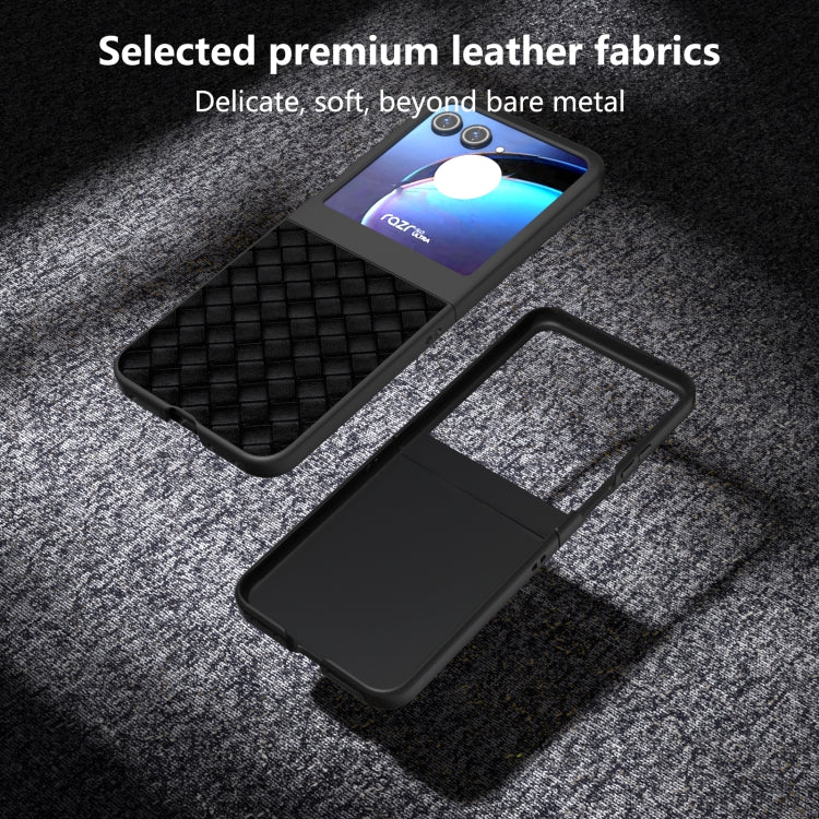 For Motorola Razr 50 Black Frame Woven Texture PU Phone Case