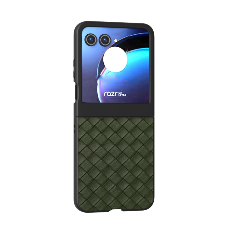 For Motorola Razr 50 Black Frame Woven Texture PU Phone Case