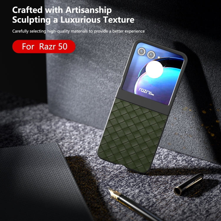 For Motorola Razr 50 Black Frame Woven Texture PU Phone Case