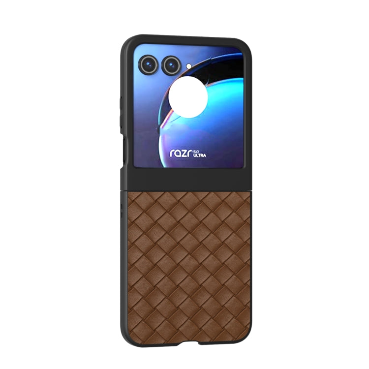 For Motorola Razr 50 Black Frame Woven Texture PU Phone Case