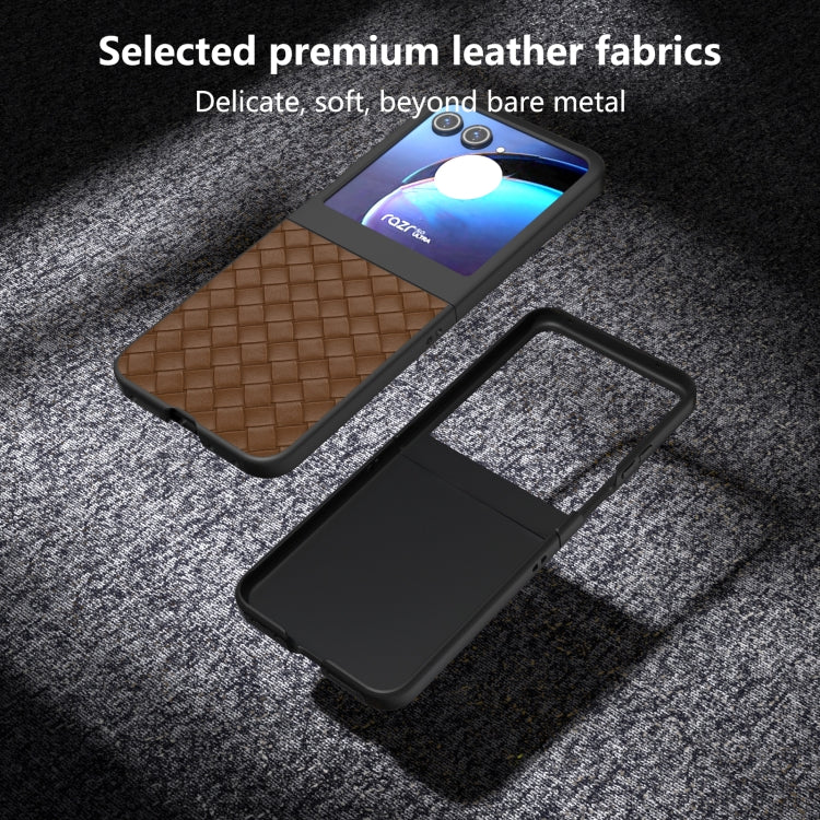 For Motorola Razr 50 Black Frame Woven Texture PU Phone Case