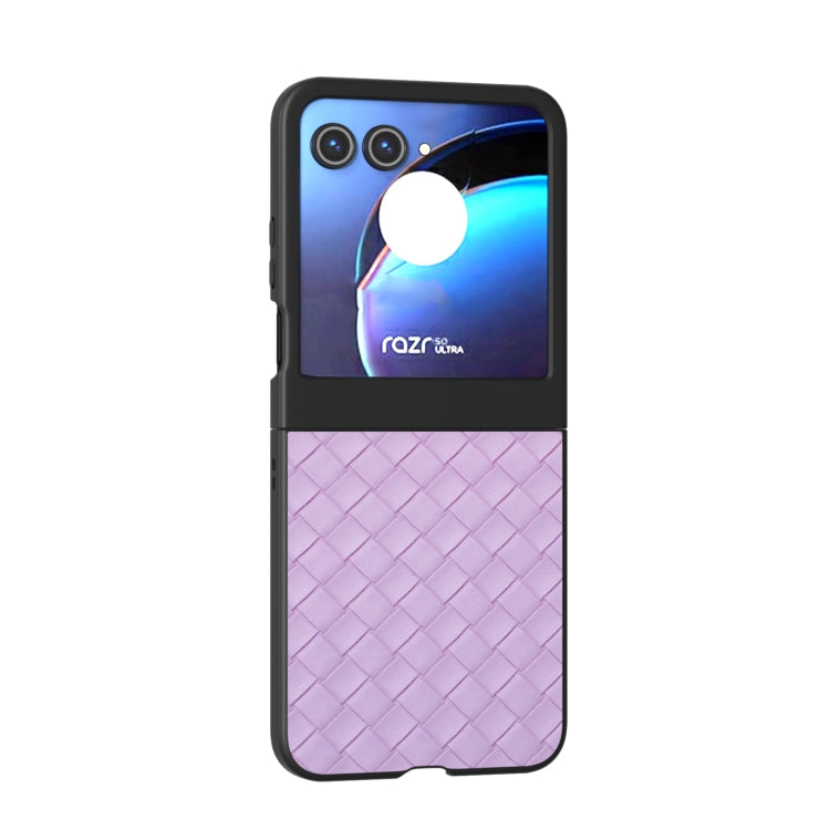 For Motorola Razr 50 Black Frame Woven Texture PU Phone Case