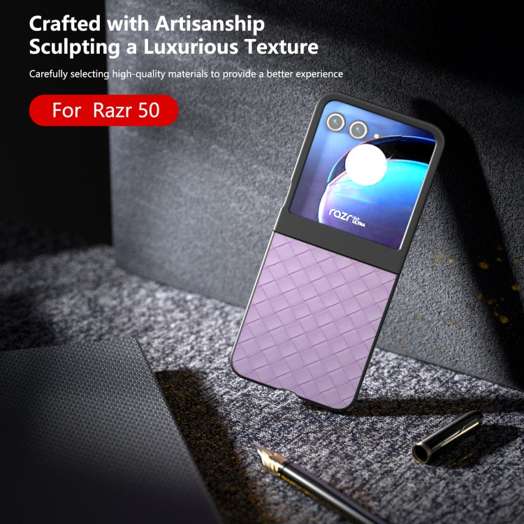 For Motorola Razr 50 Black Frame Woven Texture PU Phone Case