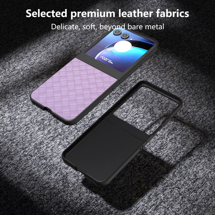 For Motorola Razr 50 Black Frame Woven Texture PU Phone Case