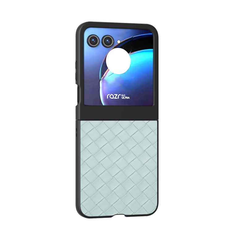 For Motorola Razr 50 Black Frame Woven Texture PU Phone Case