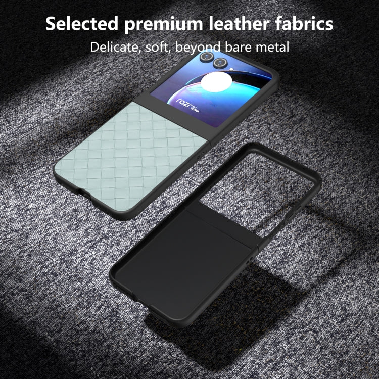 For Motorola Razr 50 Black Frame Woven Texture PU Phone Case