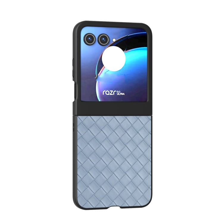 For Motorola Razr 50 Black Frame Woven Texture PU Phone Case