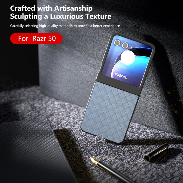 For Motorola Razr 50 Black Frame Woven Texture PU Phone Case