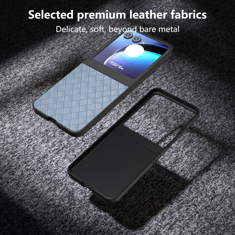 For Motorola Razr 50 Black Frame Woven Texture PU Phone Case