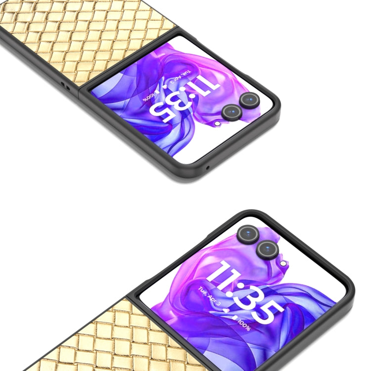 For Motorola Razr 50 Ultra Black Frame Woven Texture PU Phone Case
