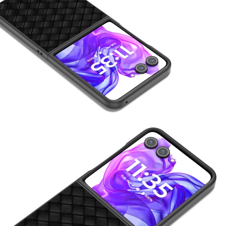 For Motorola Razr 50 Ultra Black Frame Woven Texture PU Phone Case
