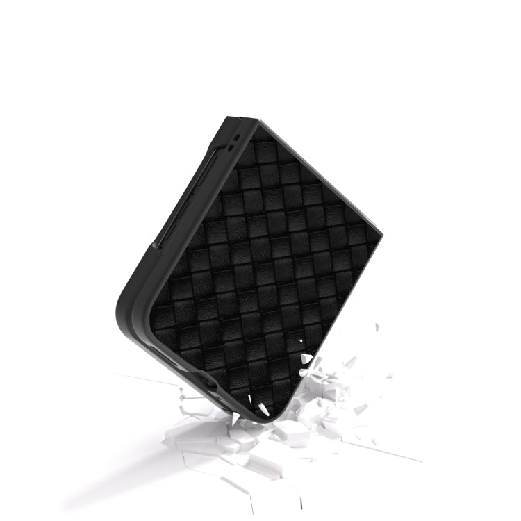 For Motorola Razr 50 Ultra Black Frame Woven Texture PU Phone Case